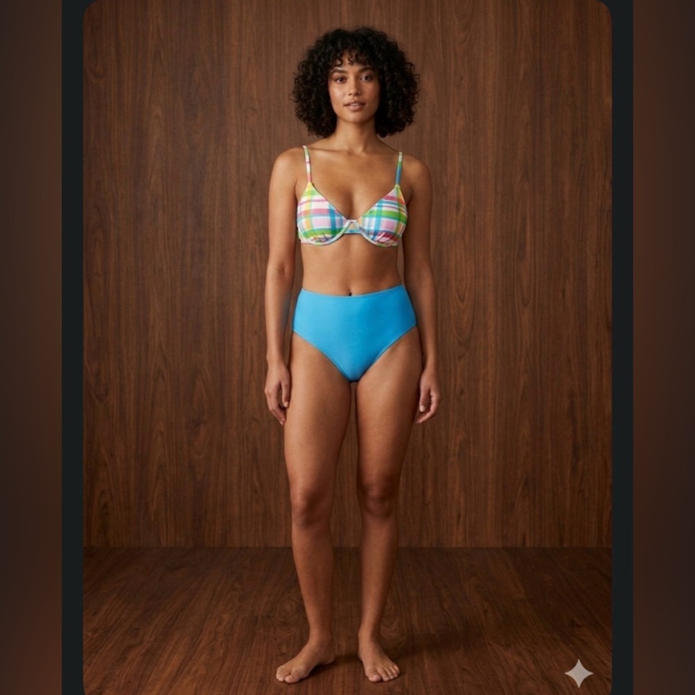 Wild Fable Multicolor Plaid Bikini Top with Blue Bottom